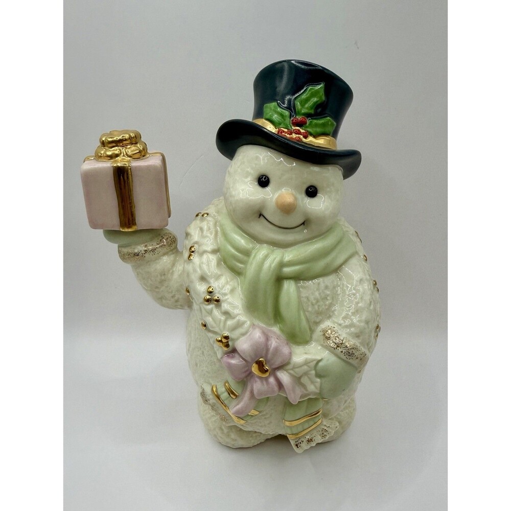 Lenox Retail Exclusive Ceramic Snowman Santa Figurine 7.5" Holding Gift